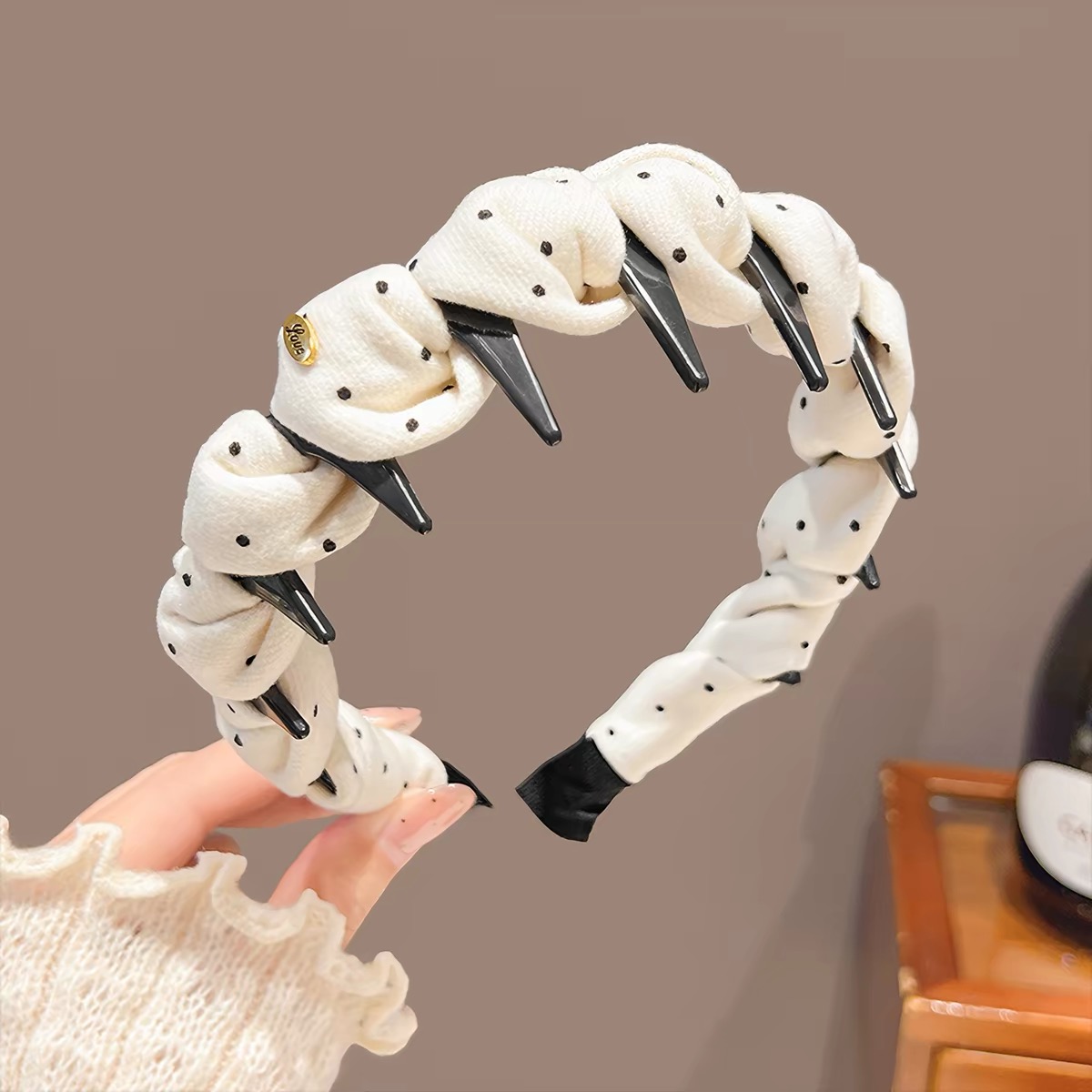 Băng đô tóc vải chấm bi thắt nút bản lớn nữ tính_L12