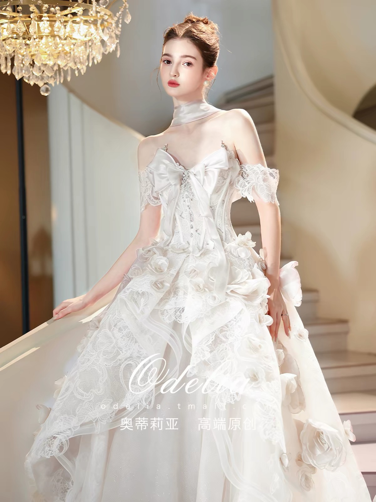Váy dạ hội trễ vai đính hoa_I102