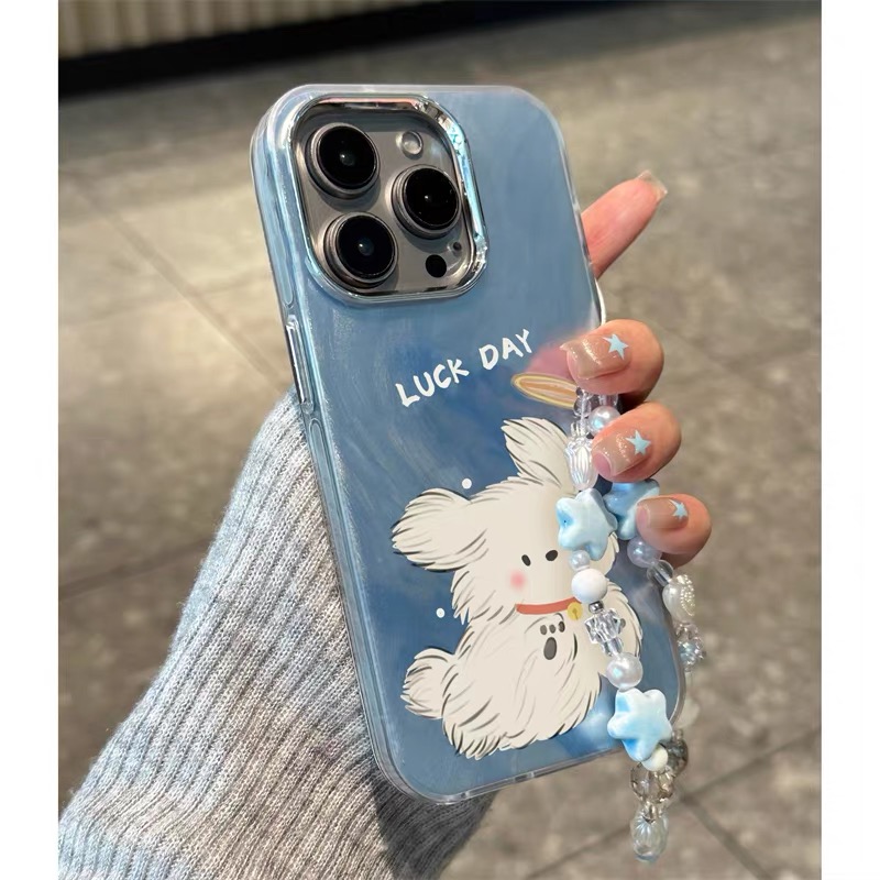 Ốp lưng thỏ trắng phối dây hạt xanh dễ thương_O232 (Iphone, Huawei, Honor, OPPO, Vivo, Xiaomi & Redmi)
