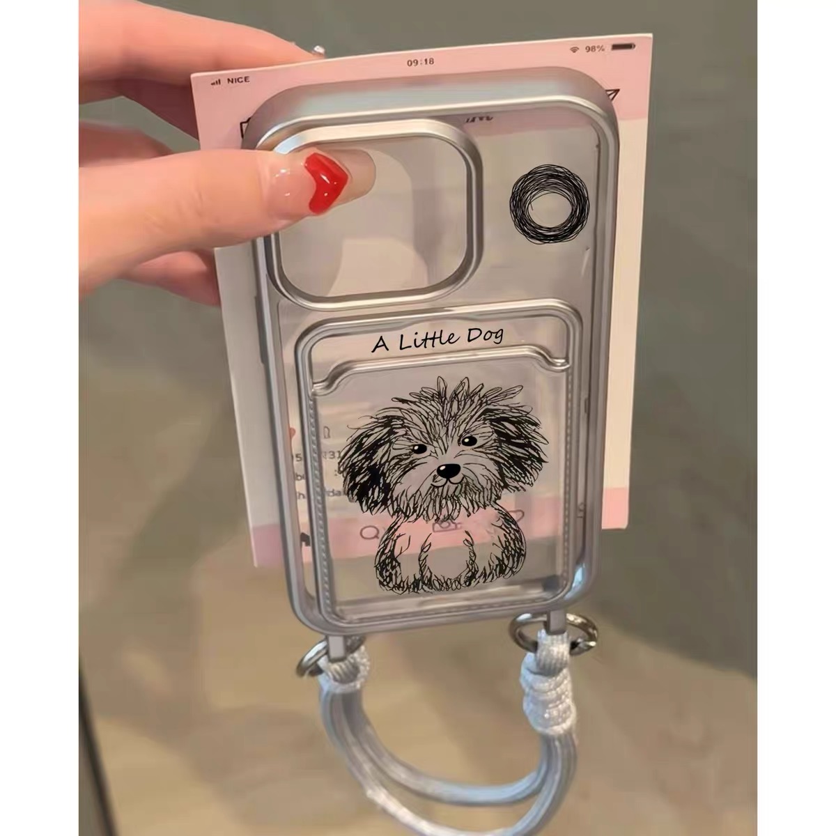 Ốp lưng chó mèo hoạt hình có ngăn thẻ kèm dây_O56 (Iphone & Huawie)