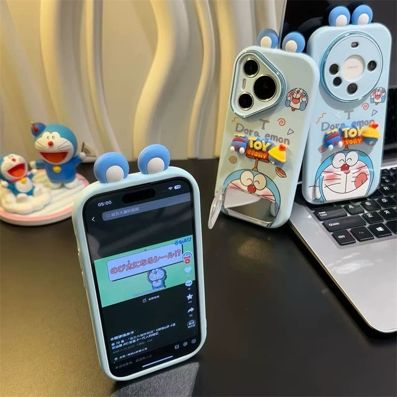 Ốp lưng Doraemon tai nổi kèm gương_O106 (Iphone, Huawei, Honor, OPPO, Vivo, Xiaomi & Redmi)