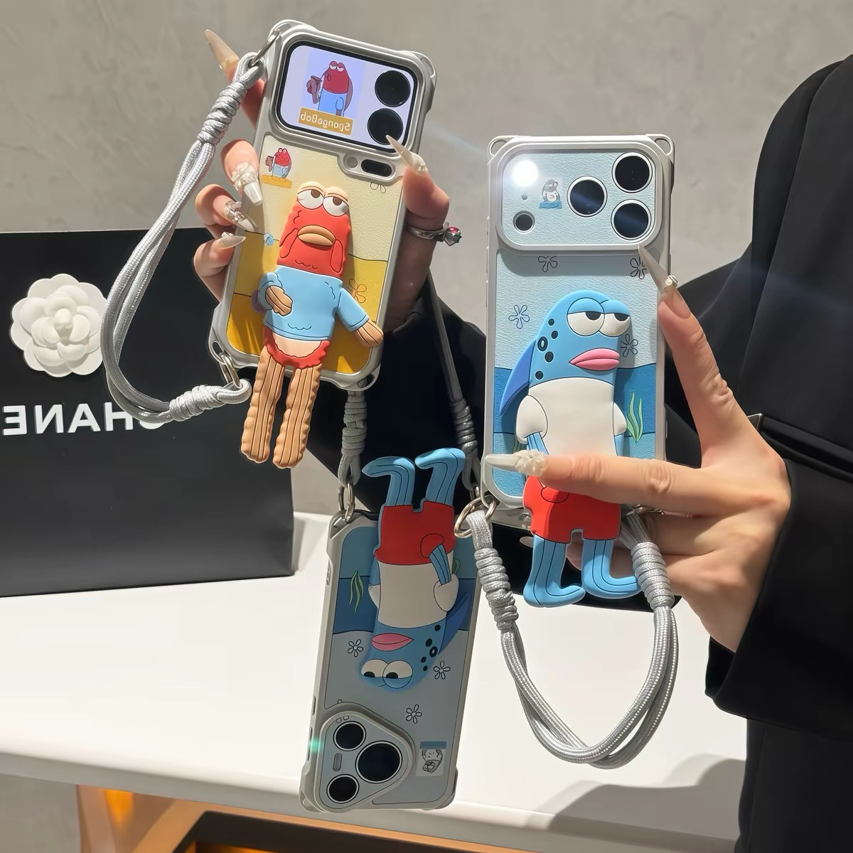 Ốp lưng SpongeBob kèm dây đeo_O223 (Iphone, Huawei, Honor, OPPO, Vivo, Xiaomi & Redmi)