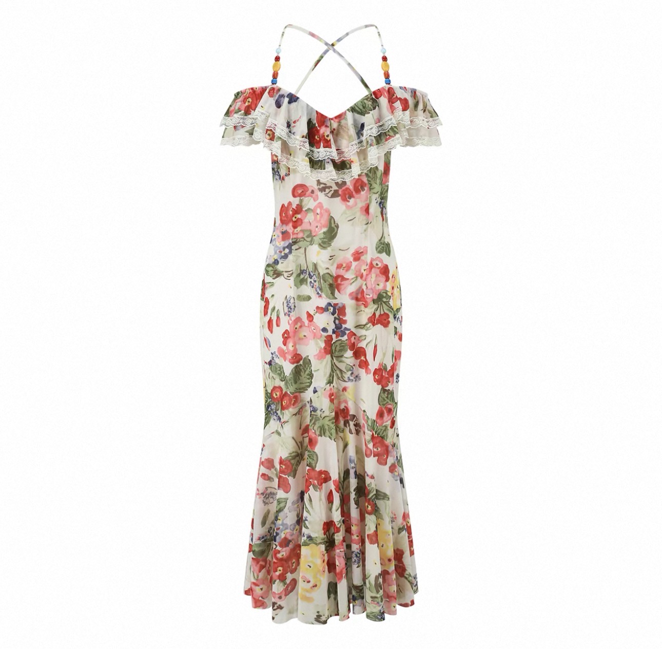 LaceMade váy hoa trễ vai dáng dài_Y108