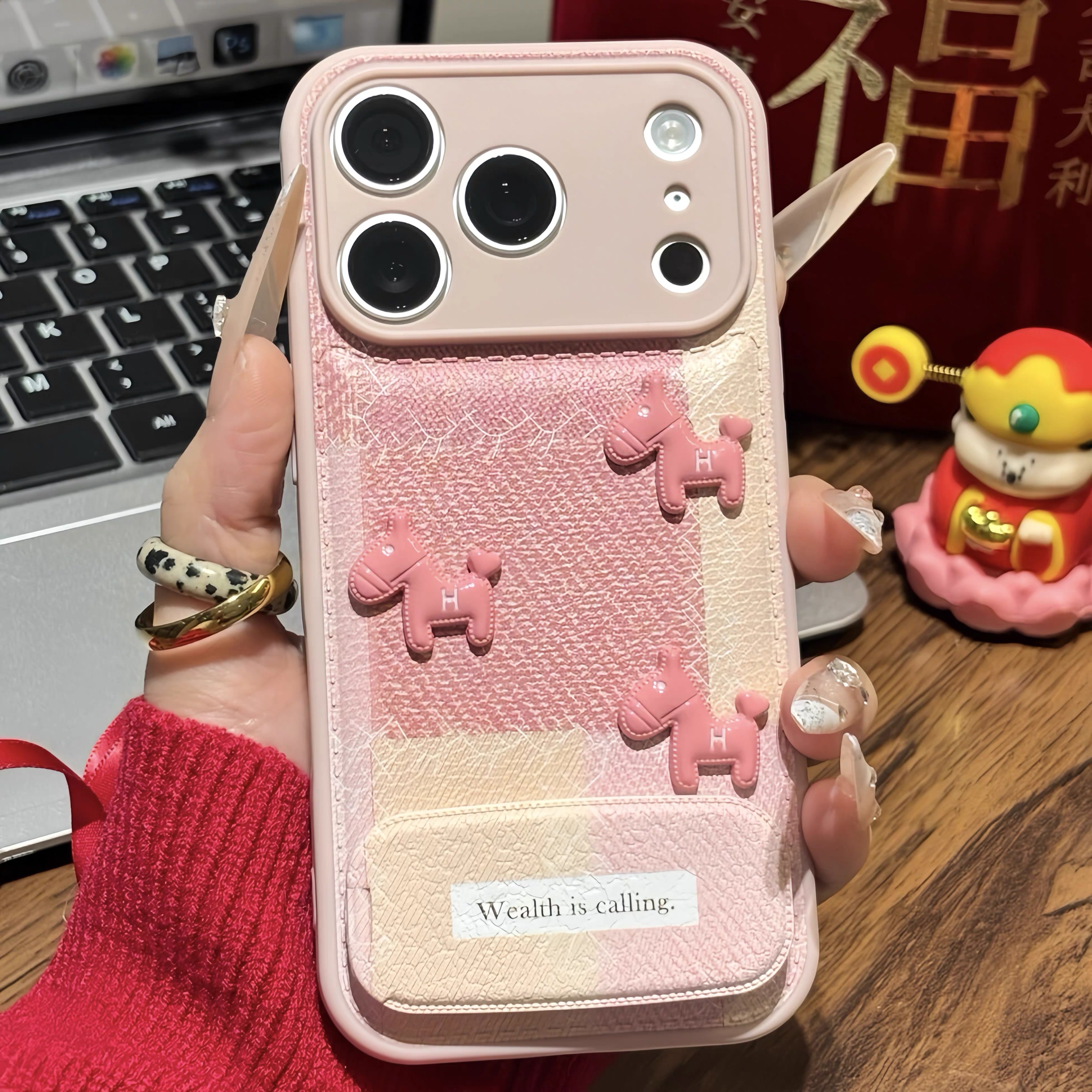 Ốp lưng đính ngựa nổi kèm gương_O01 (Iphone, Huawei, Honor, OPPO, Vivo, Xiaomi & Redmi)