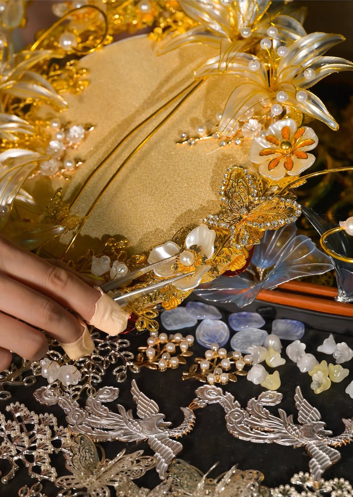 Quạt cưới hoa mẫu đơn vàng_X15