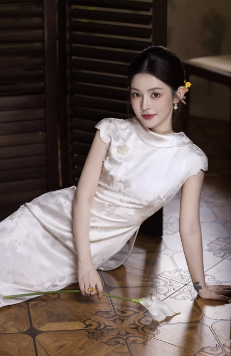 Sườn xám dáng dài nơ lưng sang trọng_I42