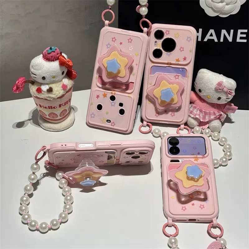 Ốp lưng điện thoại ngăn thẻ hình hoa kèm dây đeo ngọc trai_O162