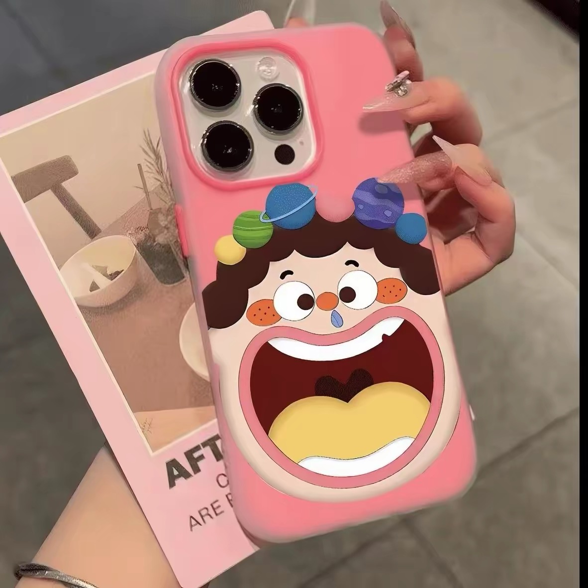Ốp lưng mặt cười hoạt hình đính hạt pastel_O199 (Iphone, Huawei, Vivo, OPPO)