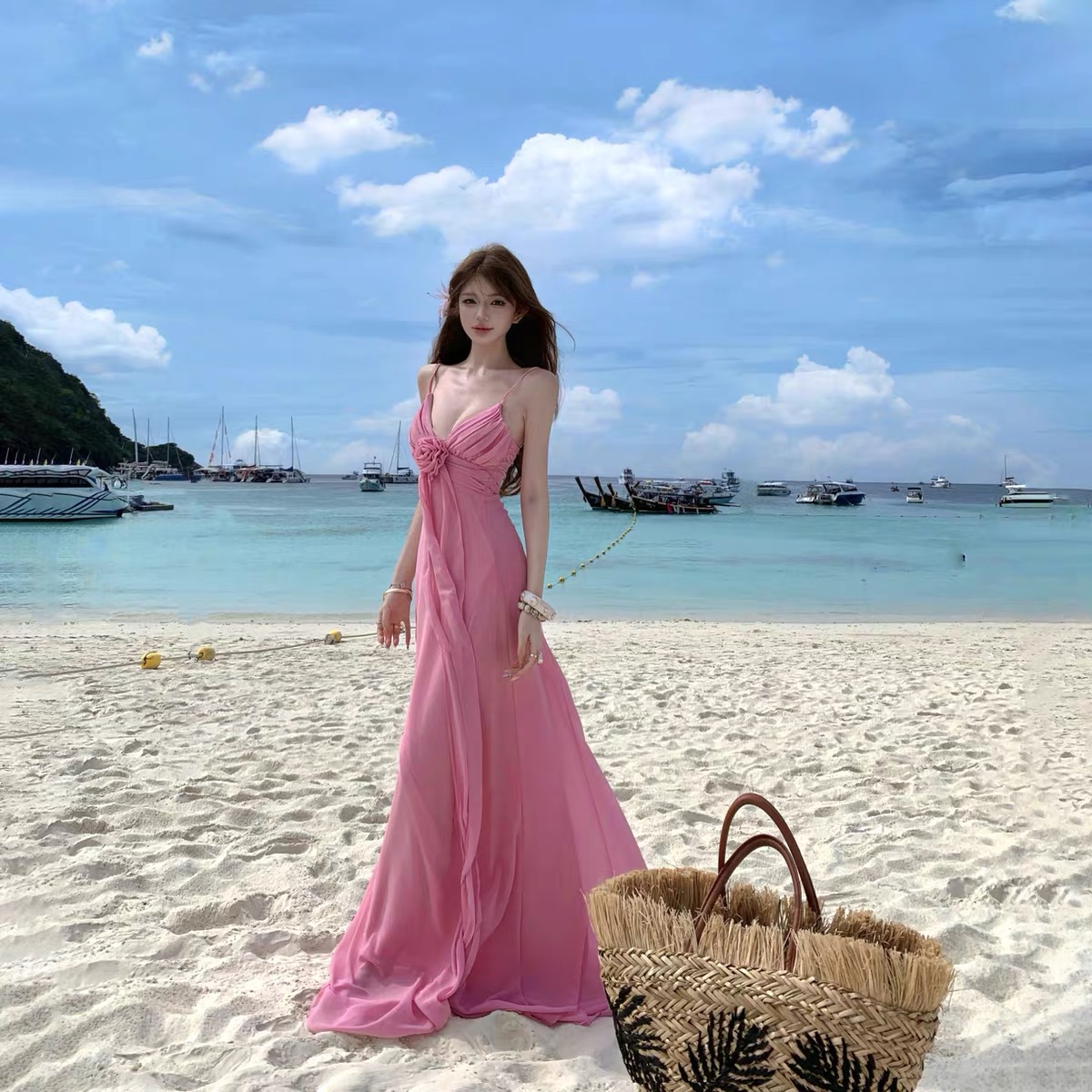 Váy ôm eo cổ đổ nữ tính_Y34