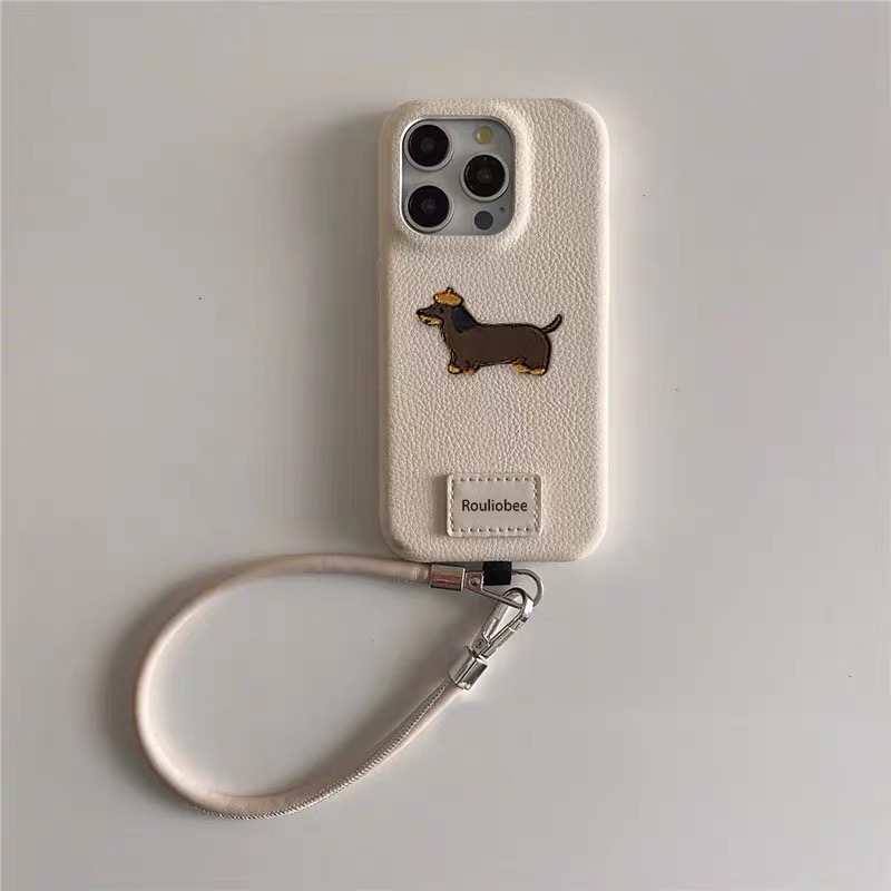 Ốp lưng điện thoại da mềm thêu hình cún kèm dây đeo_O195 (Iphone & Huawei)