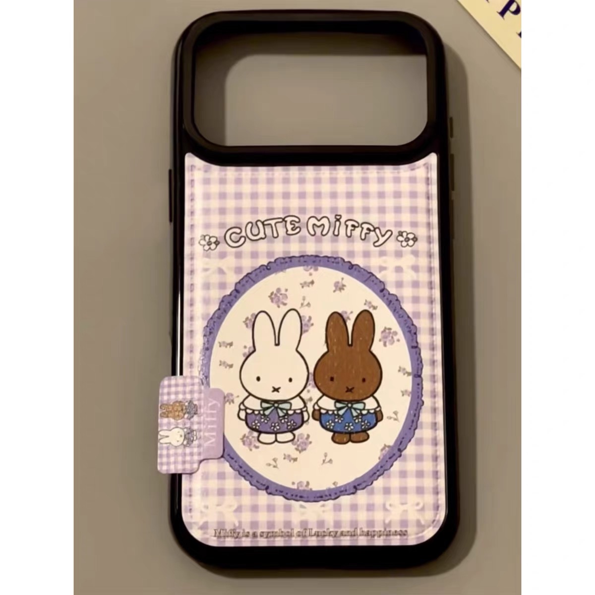 Ốp lưng Miffy caro tím, hình đôi thỏ dễ thương_O189 (Tất cả các dòng Iphone)