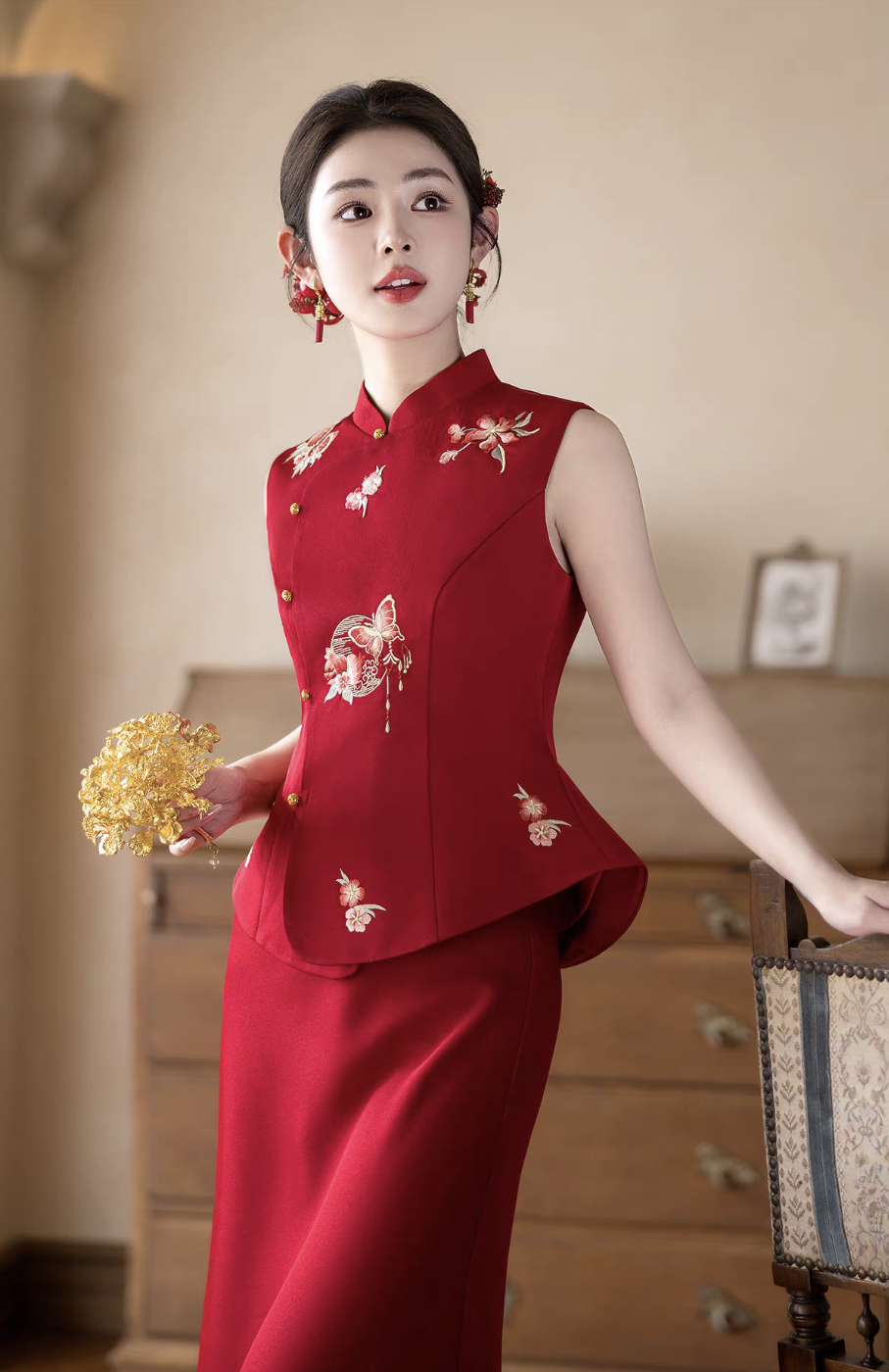 Sườn xám dáng ôm thêu hoa_I44