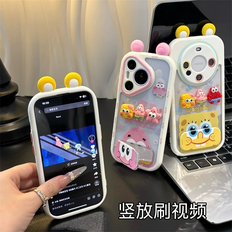 Ốp lưng SpongeBob & Patrick tai nổi kèm gương_O108 (Iphone, Huawei, Honor, OPPO, Vivo, Xiaomi & Redmi)