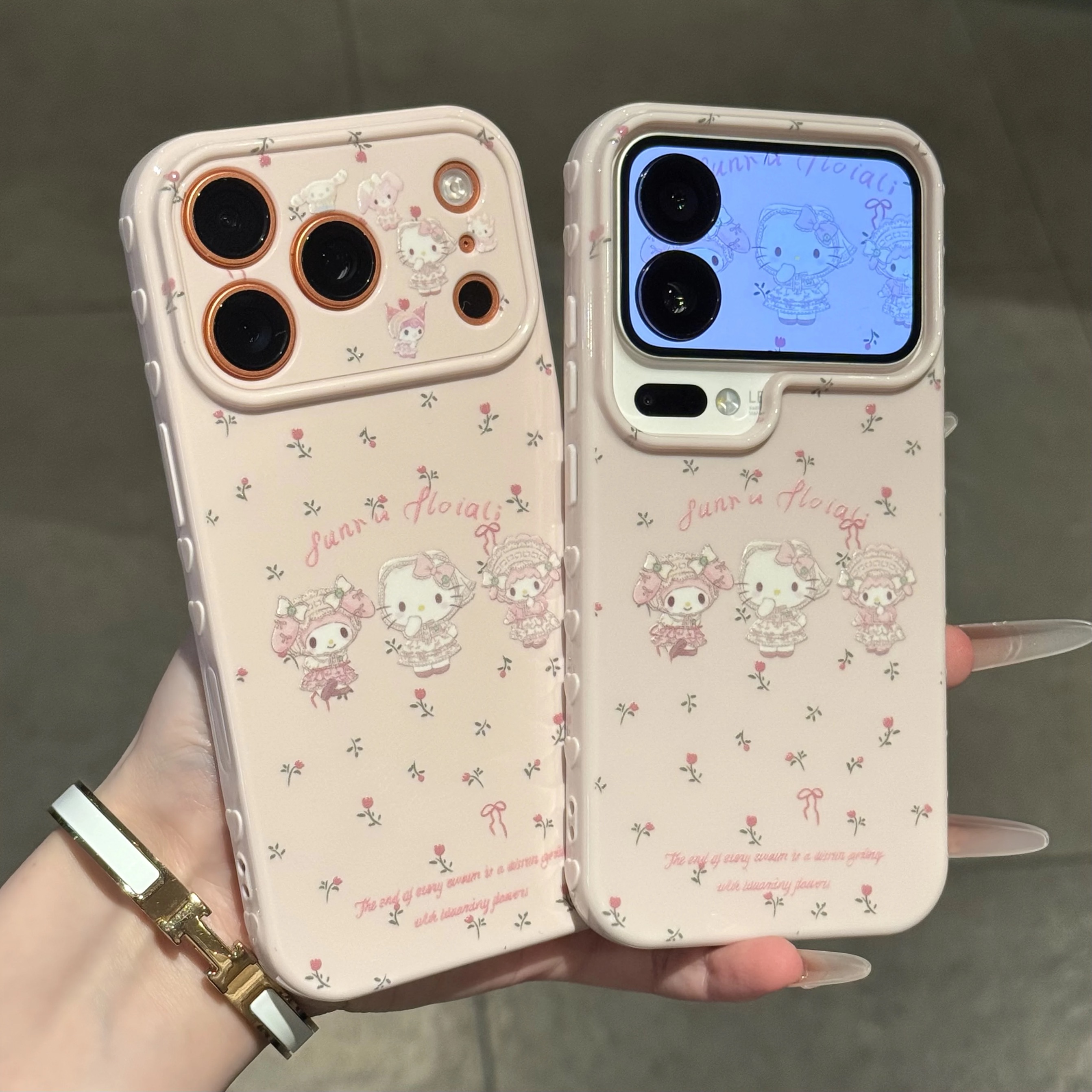 Ốp lưng Hello Kitty & My Melody hoa nhí kèm gương_O98 (Iphone, Huawei, Honor, OPPO, Vivo, Xiaomi & Redmi)