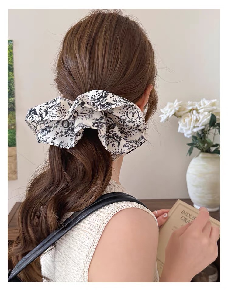 Thun buộc tóc nơ bản to họa tiết vintage_R02