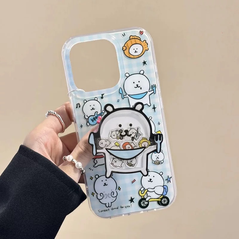 Ốp lưng gấu trắng dễ thương kèm giá đỡ_O139 (Iphone, Huawei, Honor, OPPO, Vivo, Xiaomi & Redmi)