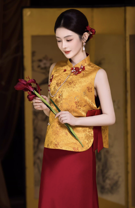 Sườn xám gấm phối váy dài thanh lịch_I51