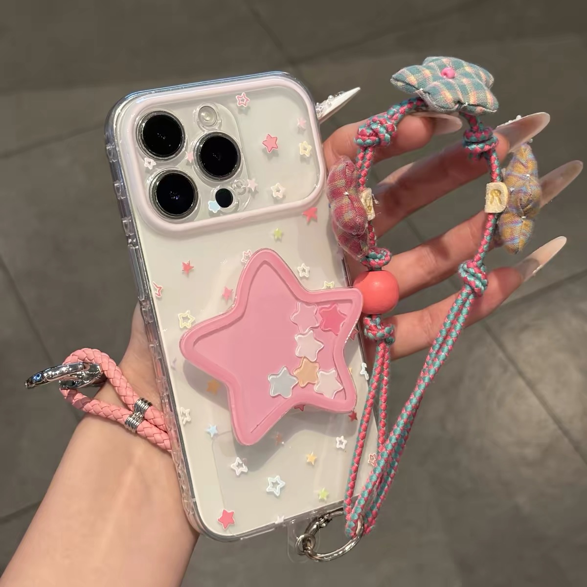 Ốp lưng ngôi sao đính charm dây treo_O173 (Iphone, Huawei, Honor, OPPO, Vivo, Xiaomi & Redmi)