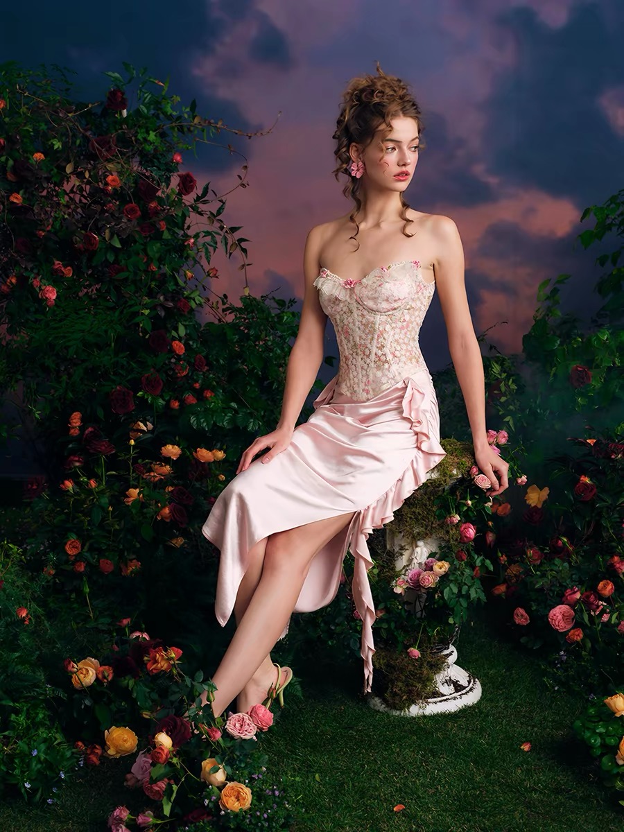 LaceMade váy corset ren hoa bèo nhún_V40