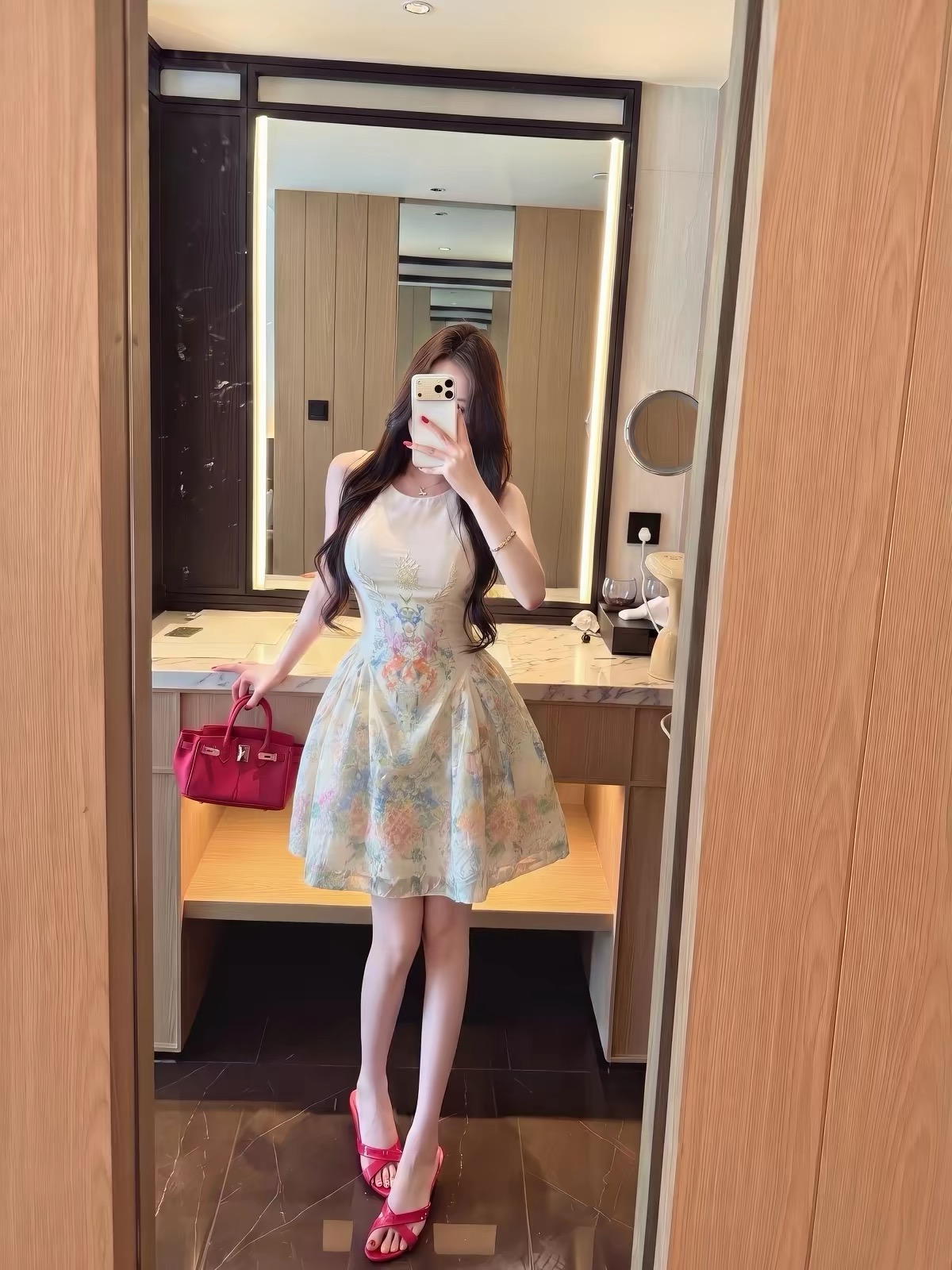 Váy hoa dáng xòe cổ tròn_Y86
