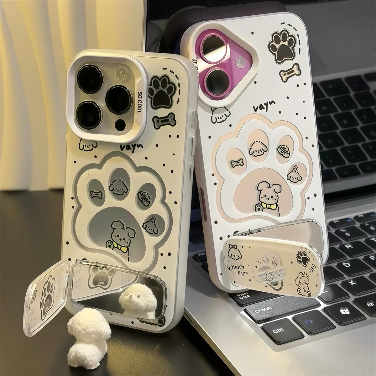 Ốp lưng họa tiết cún con kèm gương_O192 (Iphone, Huawei, Honor, OPPO, Vivo, Xiaomi & Redmi)