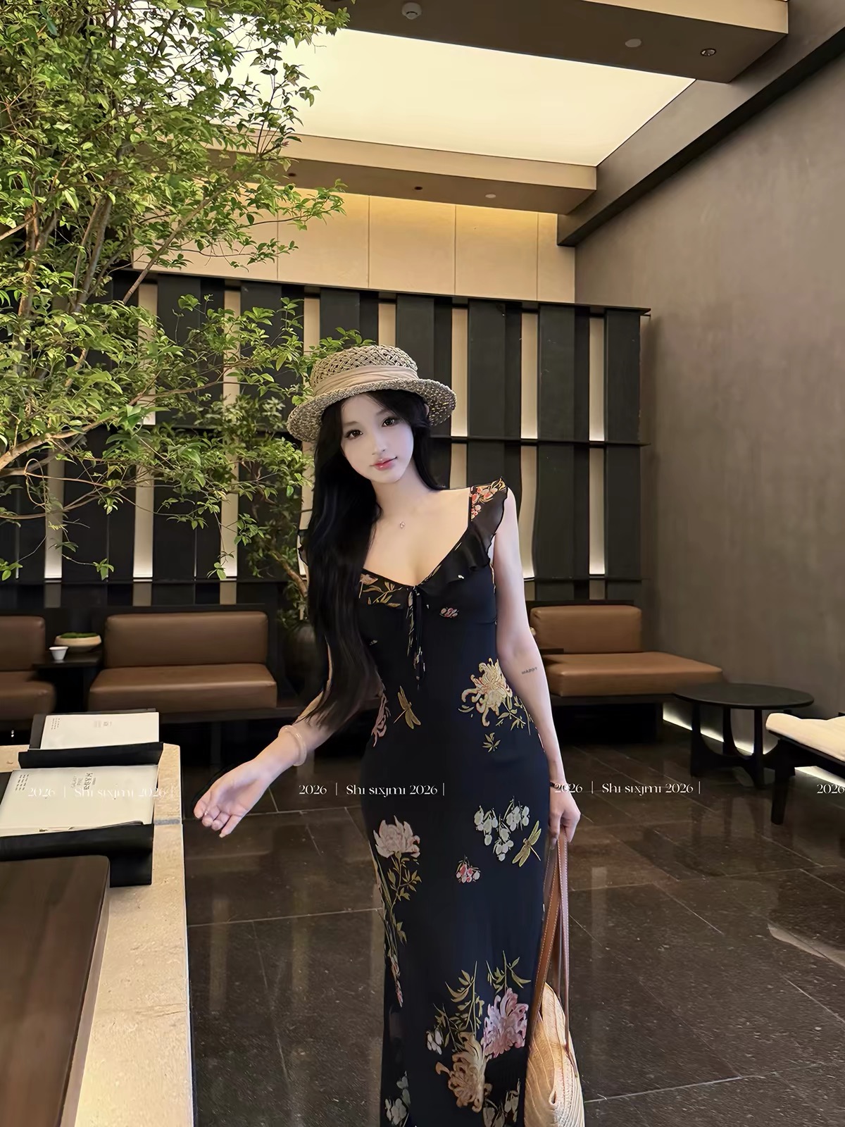 Váy hoa cổ bèo ôm dáng_Y73