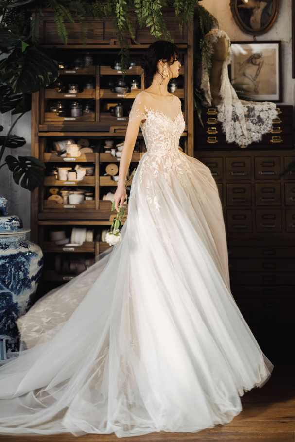 Váy cưới ren cao cấp dáng A mềm mại_I19