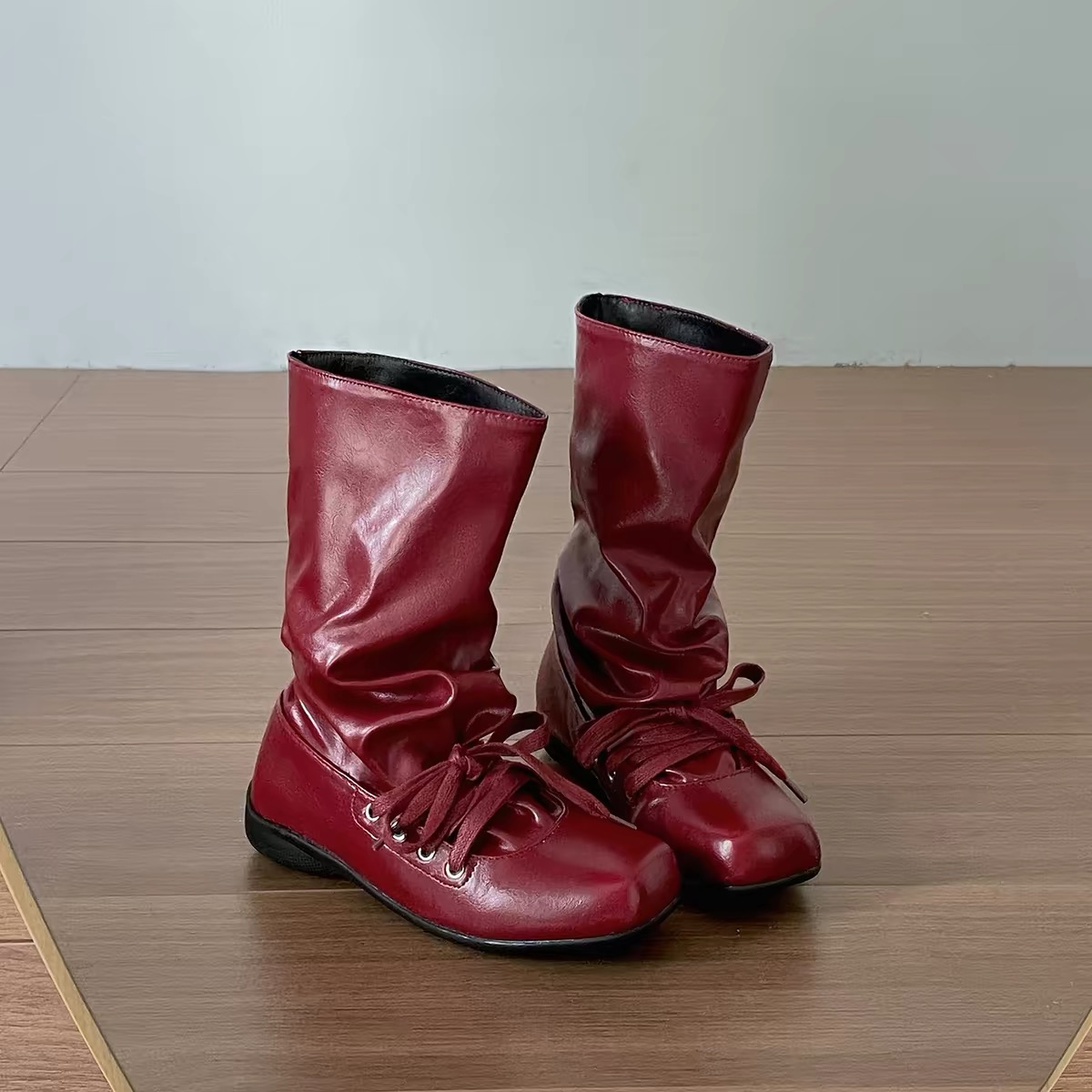 Giày boot nữ cổ cao buộc dây phong cách vintage bánh bèo_B03