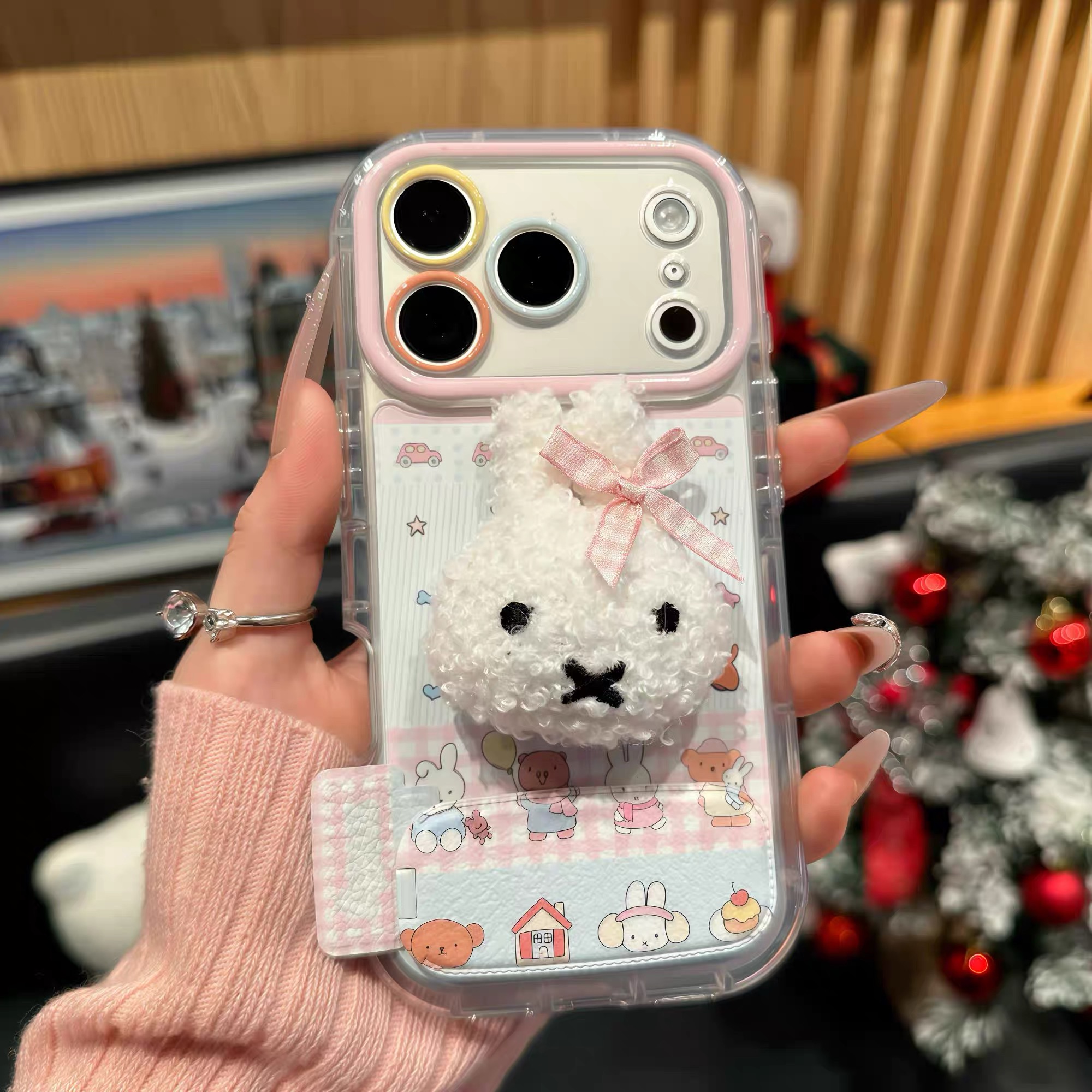 Ốp lưng Miffy bông nơ hồng kèm gương_O97 (Iphone, Huawei, Honor, OPPO, Vivo, Xiaomi & Redmi)