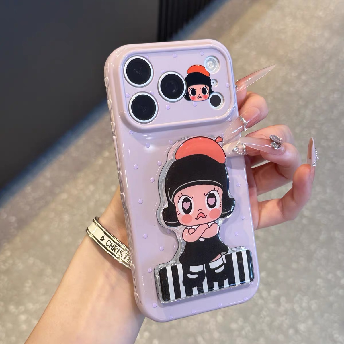 Ốp lưng búp bê hoạt hình dễ thương kèm gương_O203 (Iphone, Huawei, Honor, OPPO, Vivo, Xiaomi & Redmi)