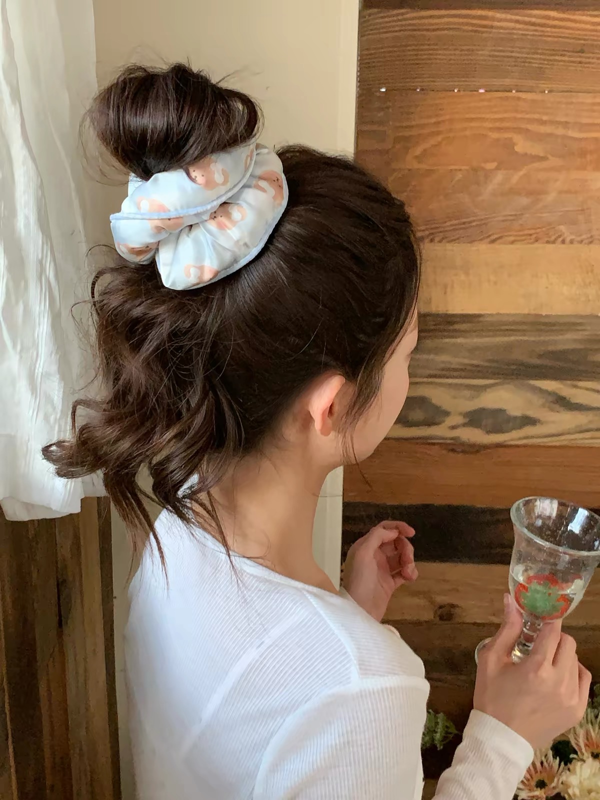 Scrunchie vải họa tiết bản lớn_R06