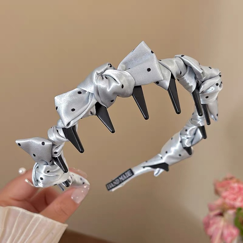 Băng đô bản lớn đính nơ chấm bi satin_L10