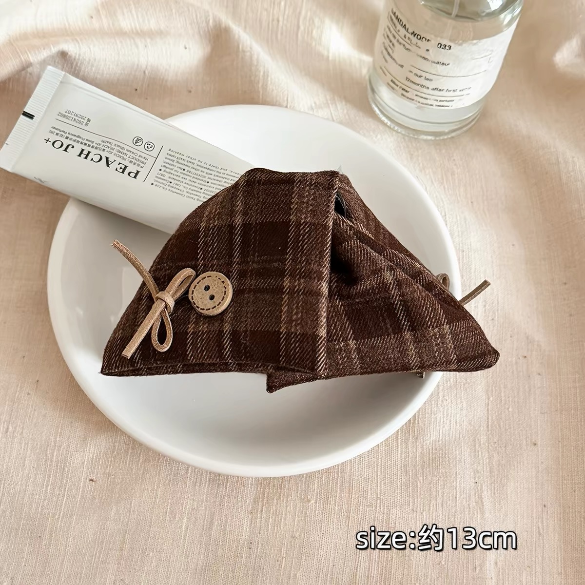 Kẹp tóc nơ caro vintage đính nút_T15