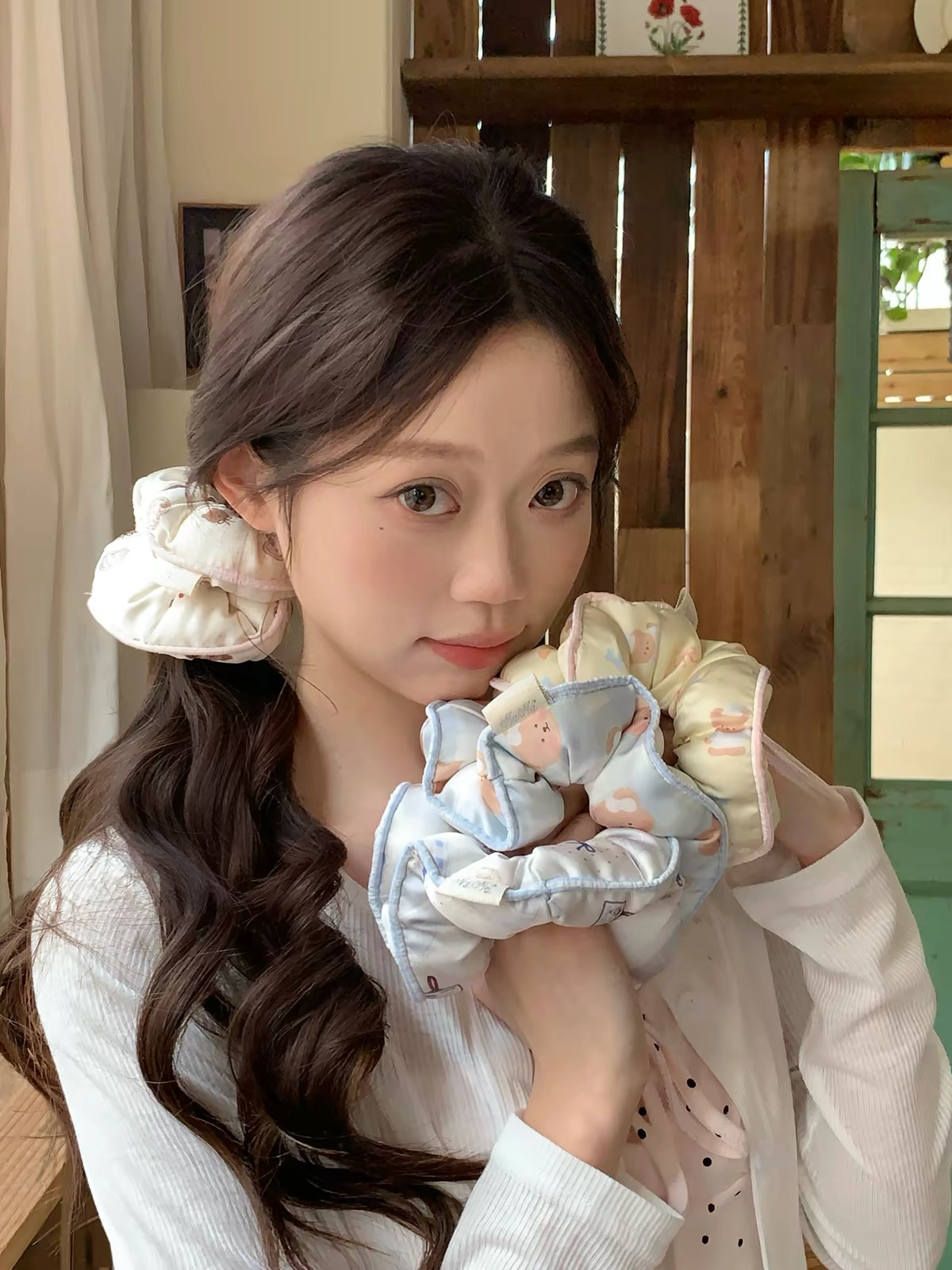 Scrunchie vải họa tiết bản lớn_R06