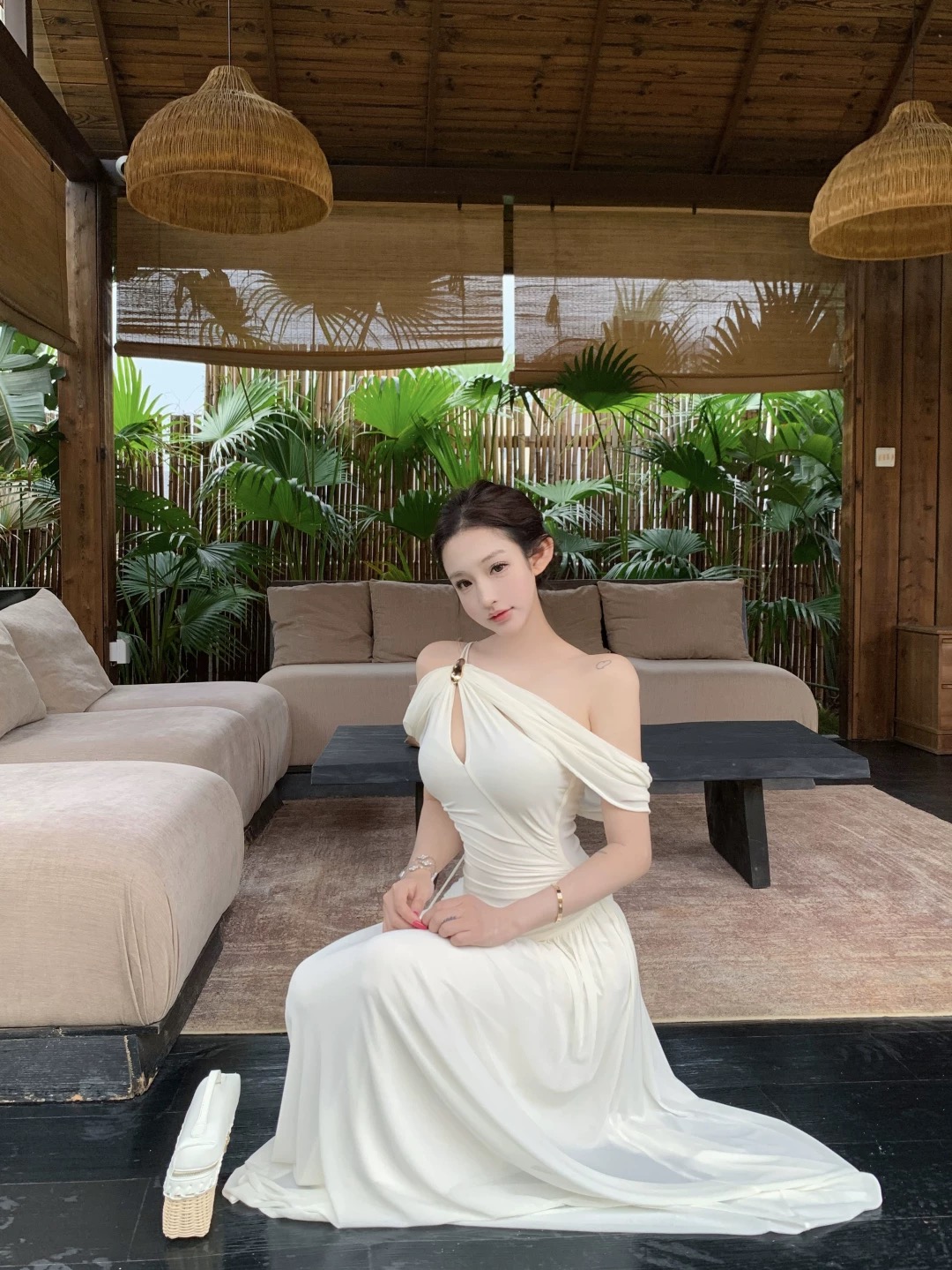 Váy lệch vai draping dáng dài thanh lịch_Y26