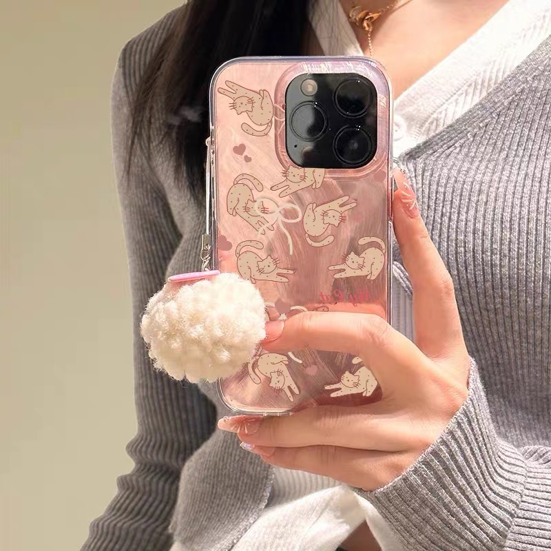 Ốp lưng mèo hồng kèm móc bông_O51 (Iphone, Huawei, Honor, OPPO, Vivo, Xiaomi & Redmi)