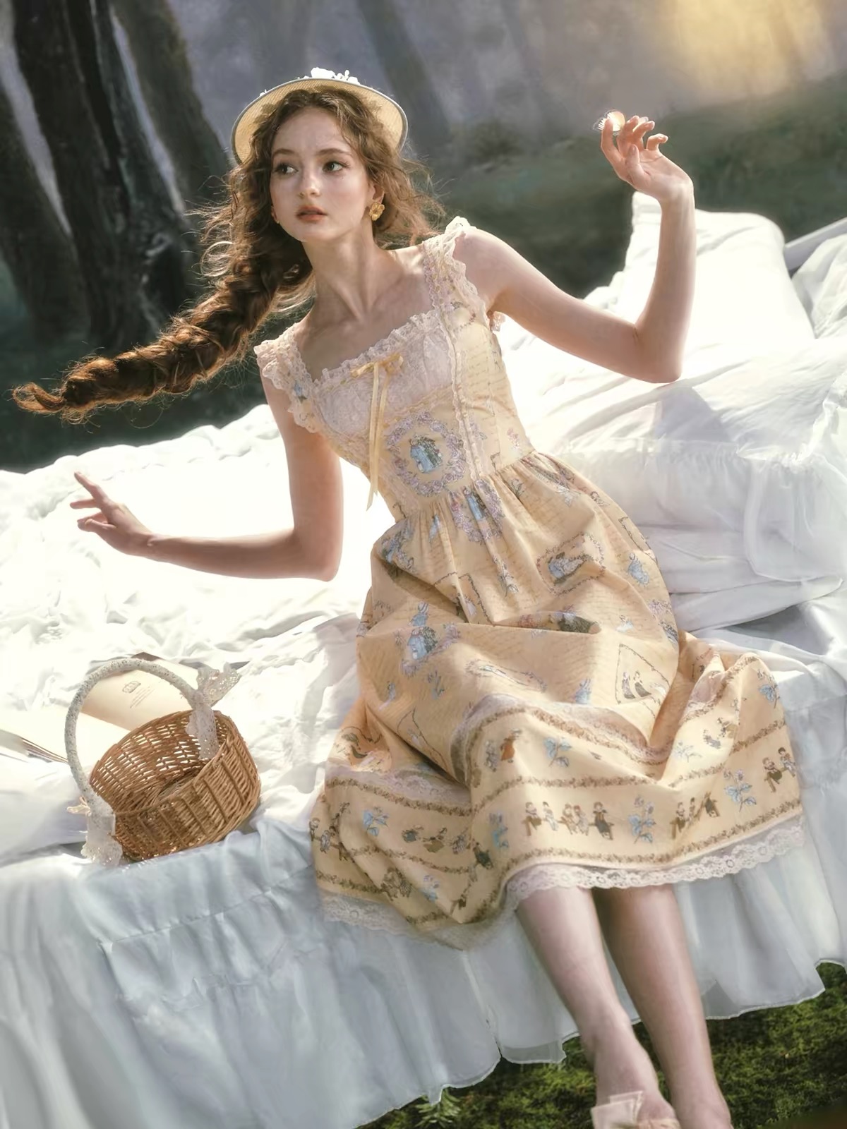 LaceMade váy vintage cổ điển họa tiết viền ren_Y92