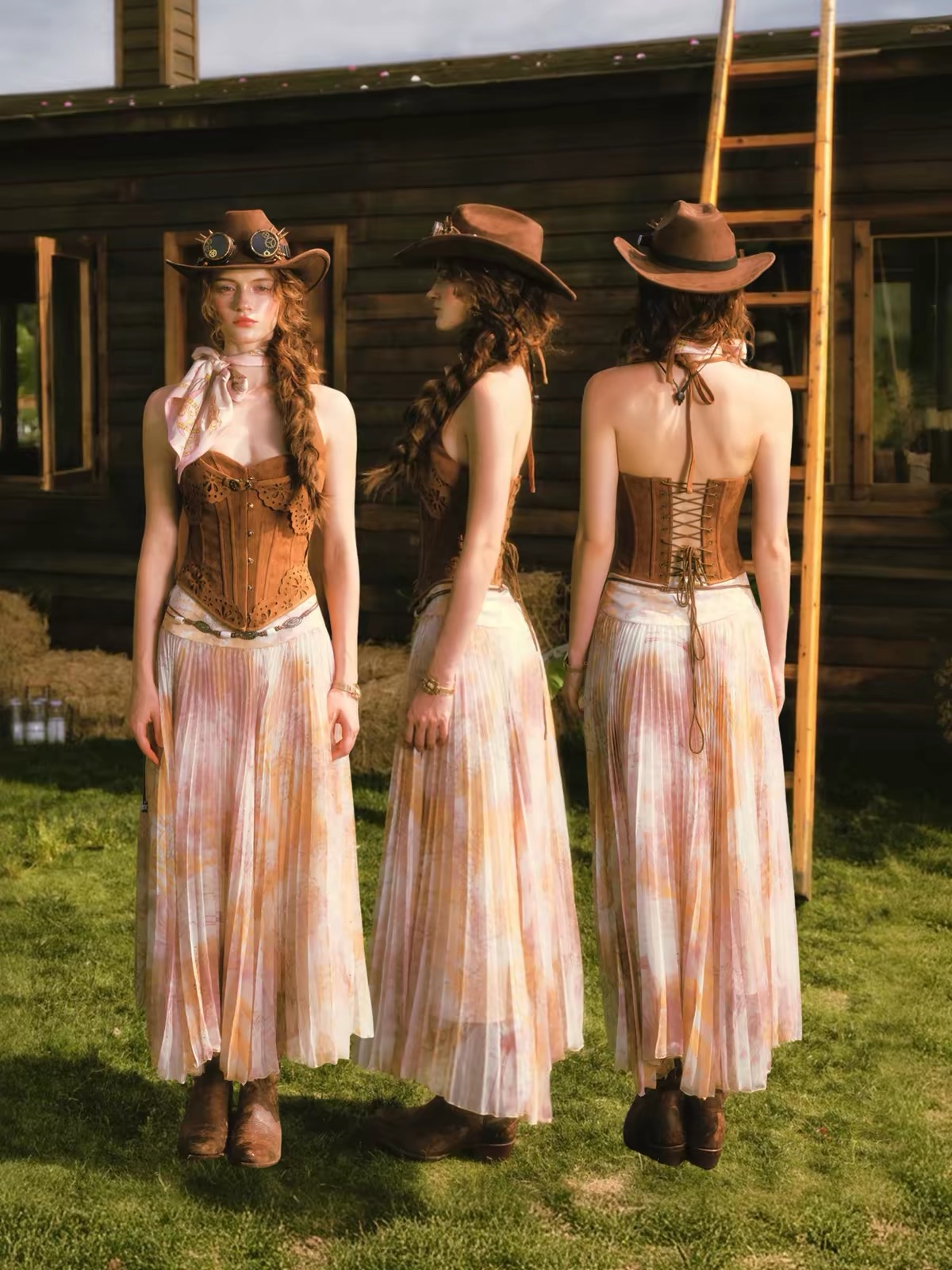 LaceMade áo corset ren vintage và chân váy dài_V55