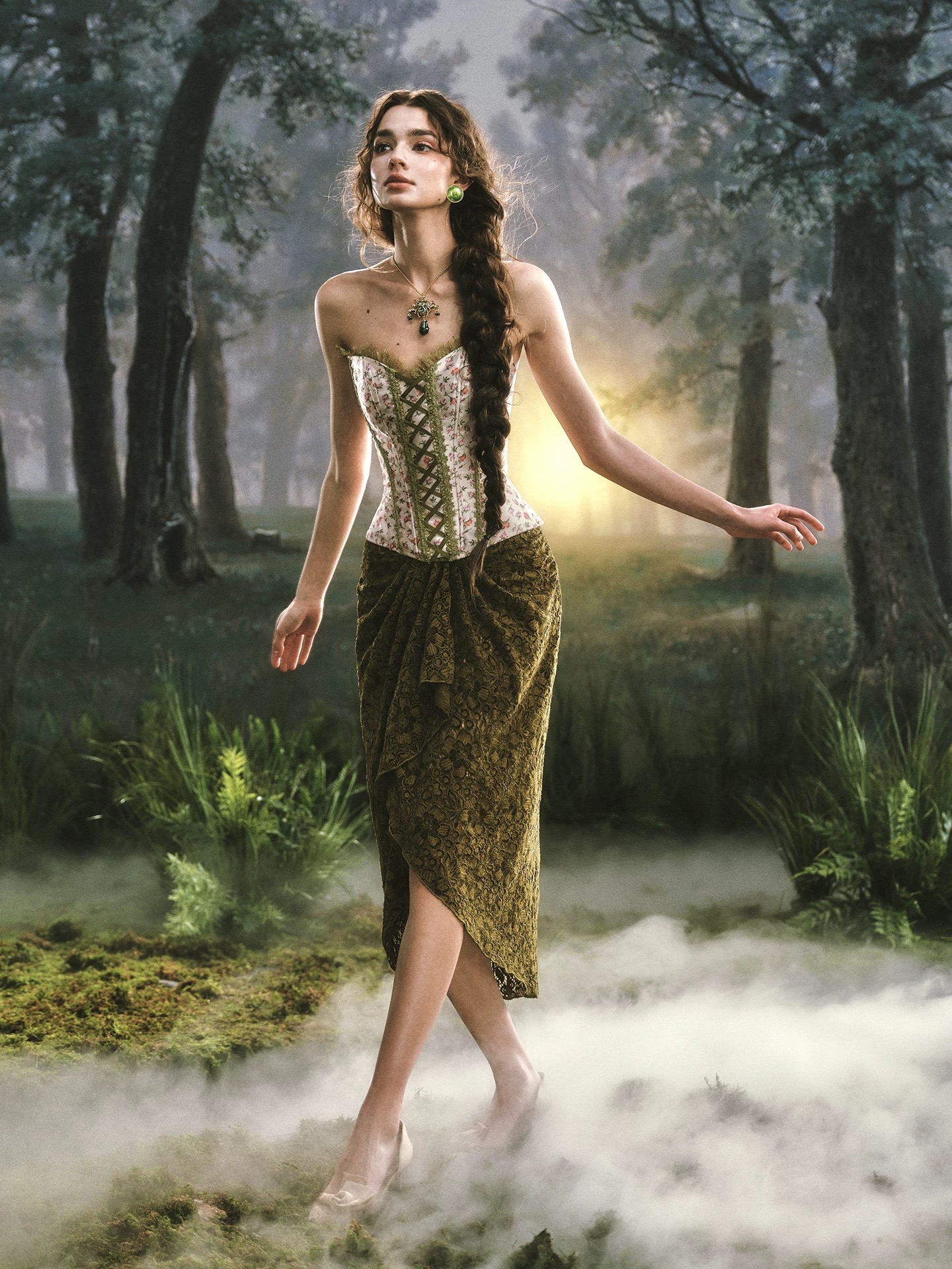 LaceMade áo corset vintage phối ren cổ điển_V23