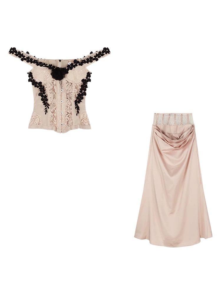 Váy corset trễ vai phối ren đen dáng ôm sang trọng_V32