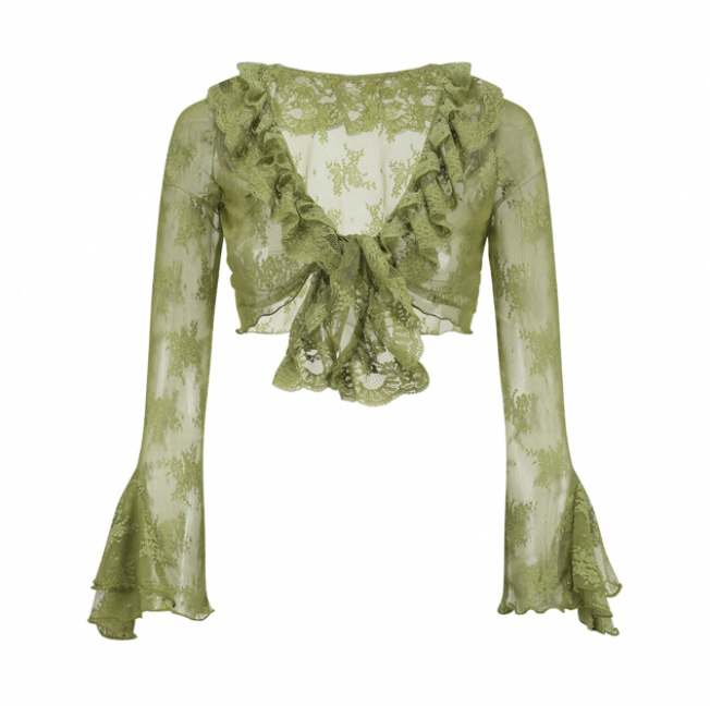 LaceMade váy hoa nhí dáng ôm phối ren vintage_V22