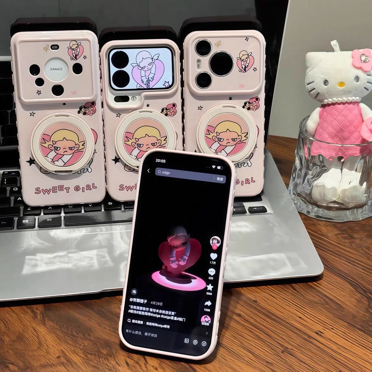 Ốp lưng iPhone Sweet Girl hồng pastel kèm giá đỡ điện thoại_O150 (Iphone, Huawei, Honor, OPPO, Vivo, Xiaomi & Redmi)