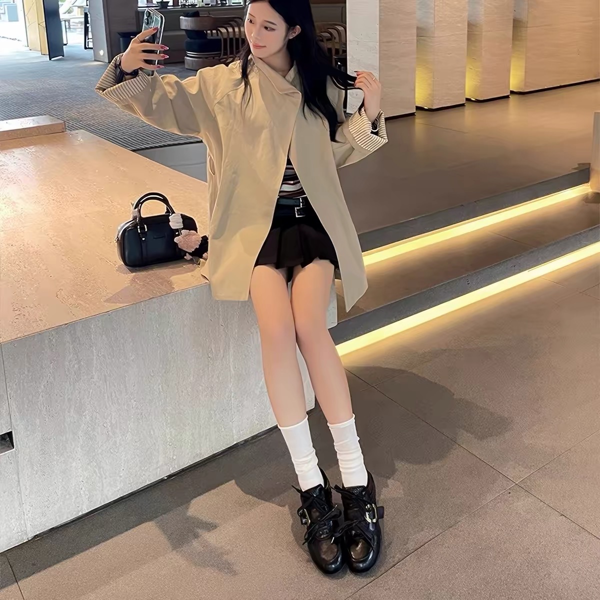 Giày sneaker nữ phối dây buộc khóa kim loại phong cách cá tính_S09
