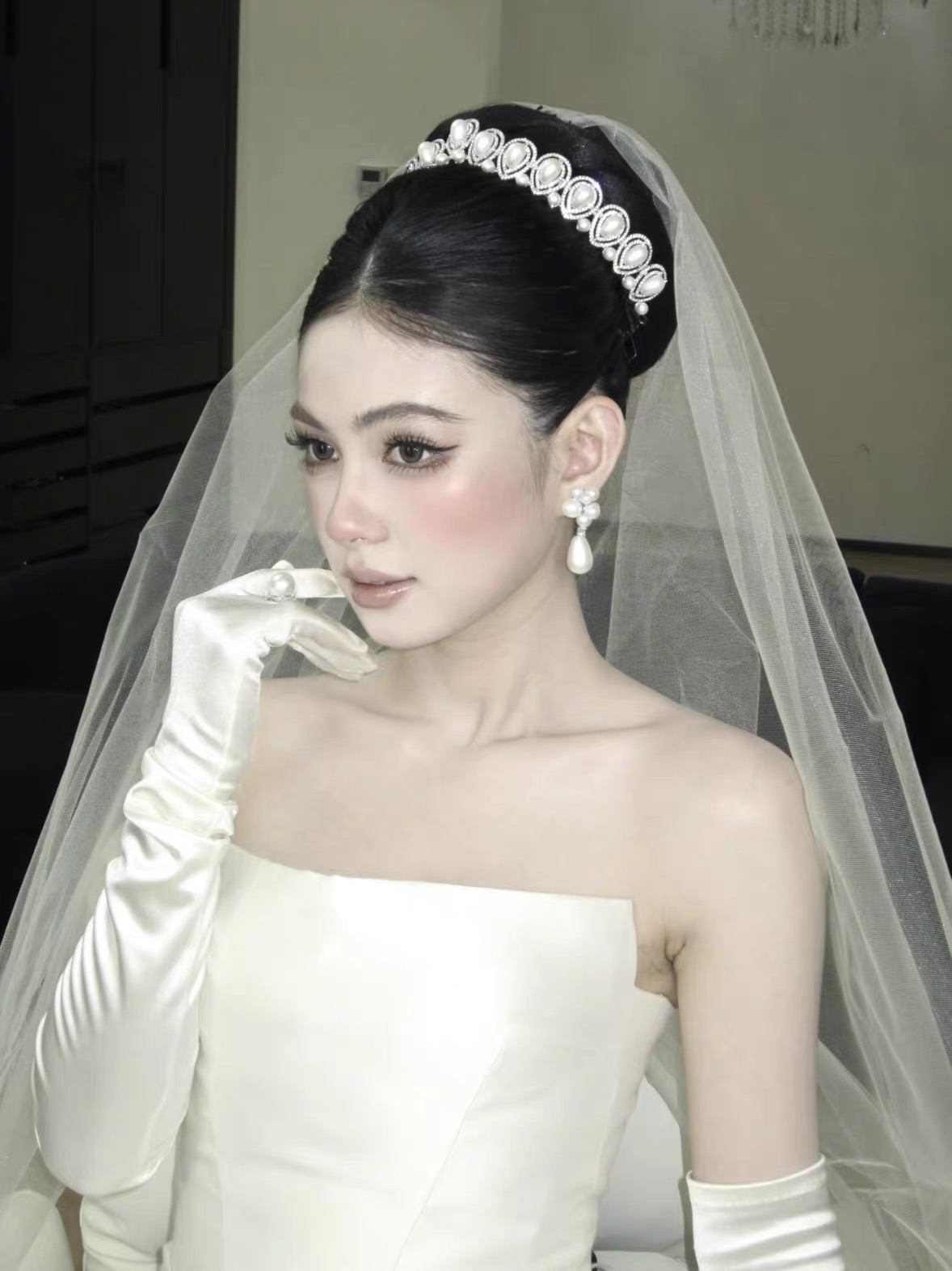 Cài tóc cô dâu đính ngọc trai bản lớn_X19
