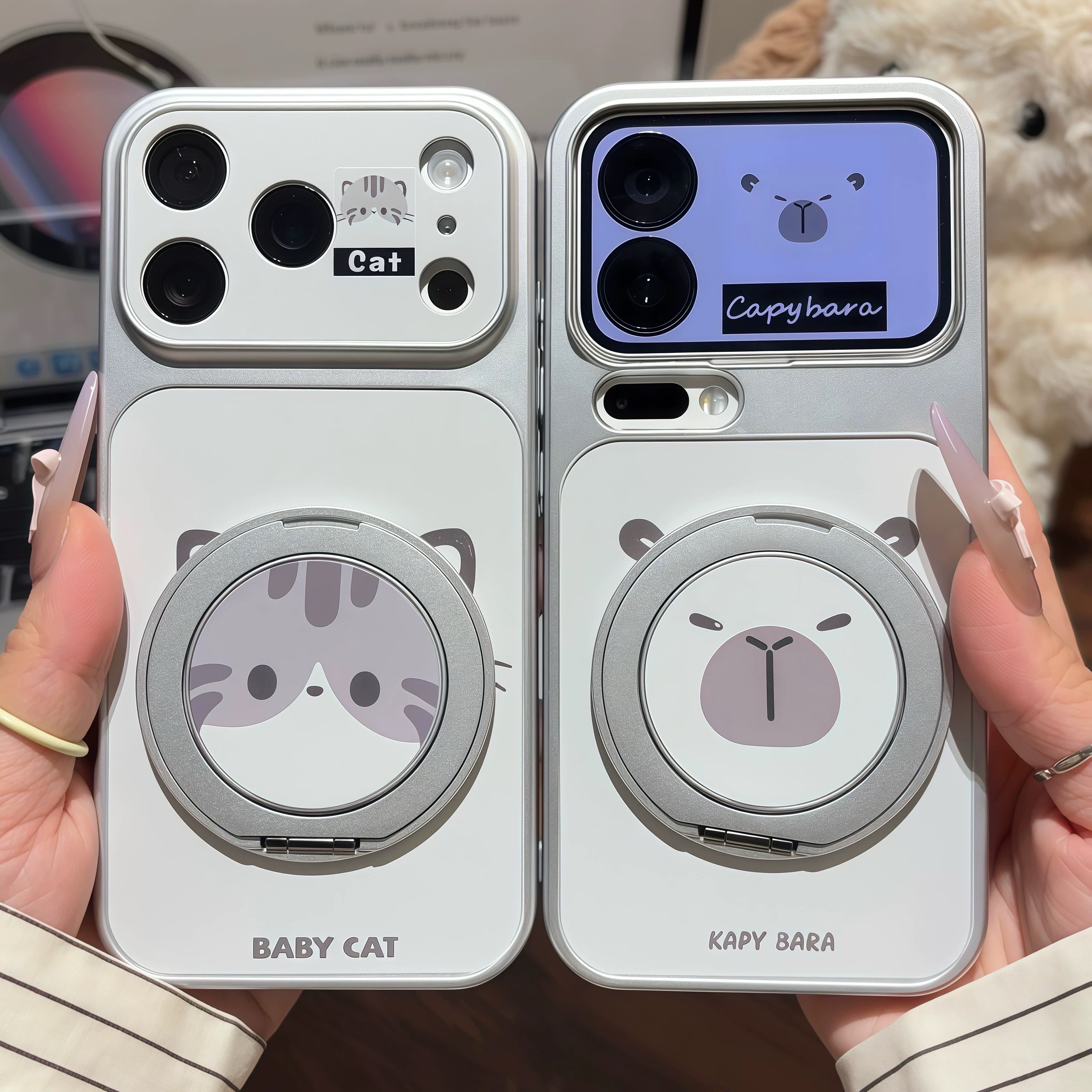 Ốp lưng Mèo và Capybara kèm giá đỡ_O33 (Iphone, Huawei, Honor, OPPO, Vivo, Xiaomi & Redmi)