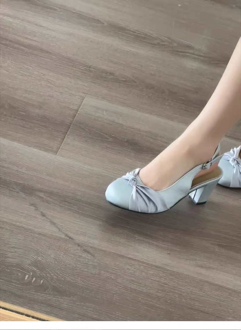 Giày cao gót nữ quai hậu đính nơ thanh lịch_C04