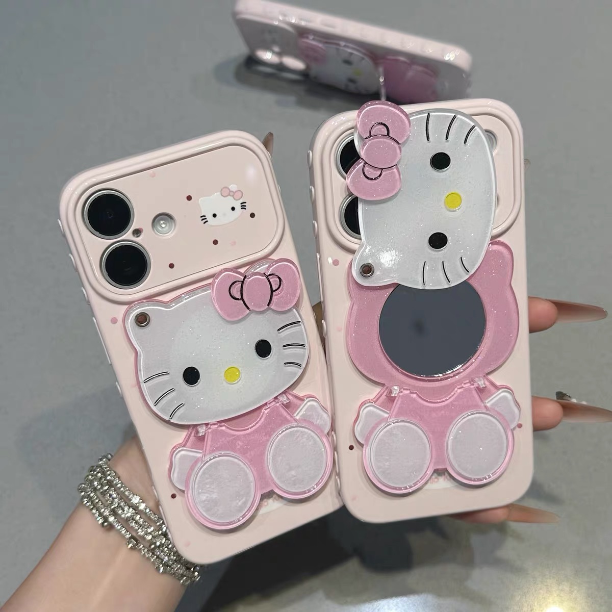 Ốp lưng điện thoại Hello Kitty kèm gương_O167 (Iphone, Huawei, Honor, OPPO, Vivo, Xiaomi & Redmi)