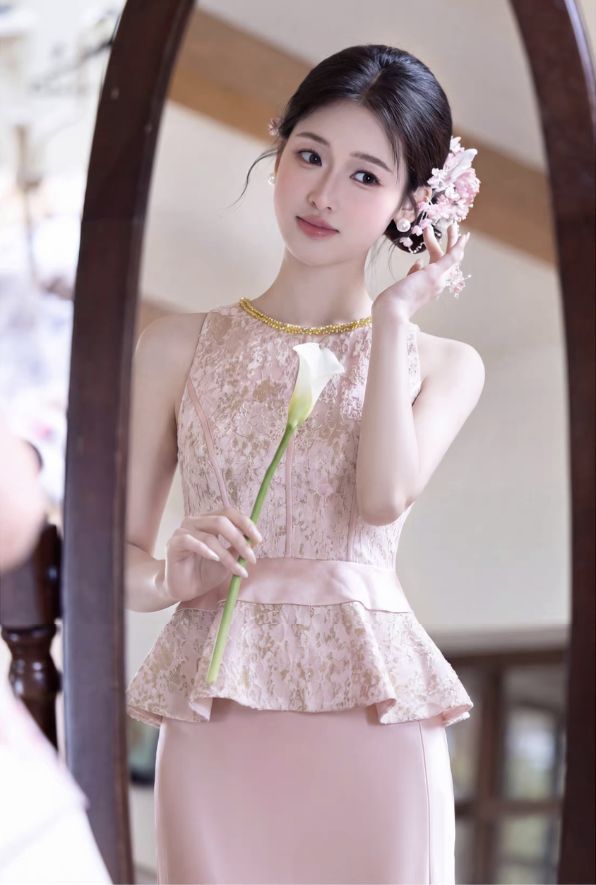 Váy peplum ren dự tiệc cưới thanh nhã_I43