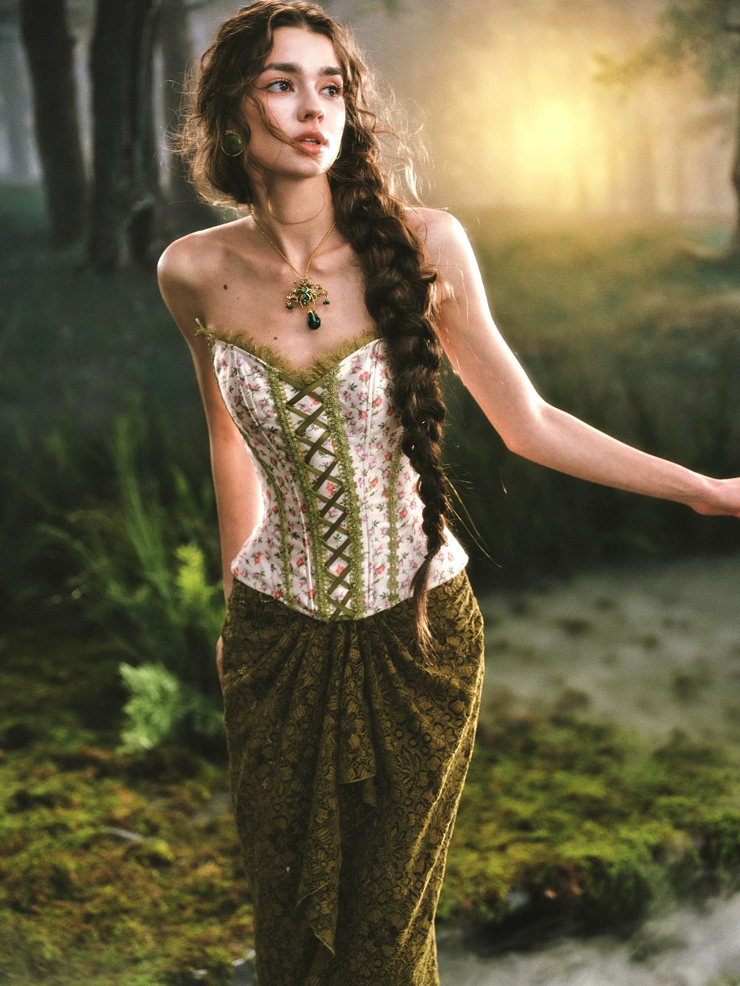 LaceMade áo corset vintage phối ren cổ điển_V23