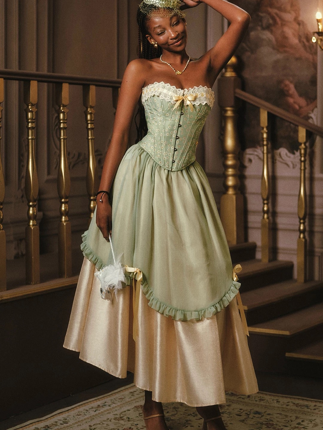 LaceMade váy corset xanh olive dáng xòe công chúa_V27